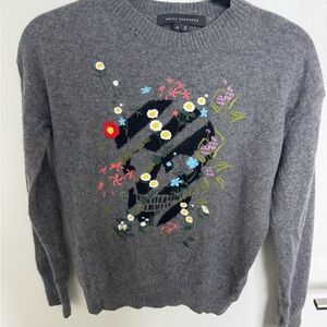 Gray Floral Skull Cashmere Sweater